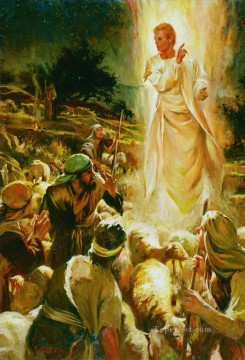 Christian Jesus Painting - An angel appears to the shepherds of Bethlehem Catholic Christian